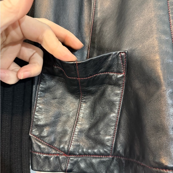 Twiggy Black Genuine Leather Jacket with Knit Sleeves - Picture 3 of 9